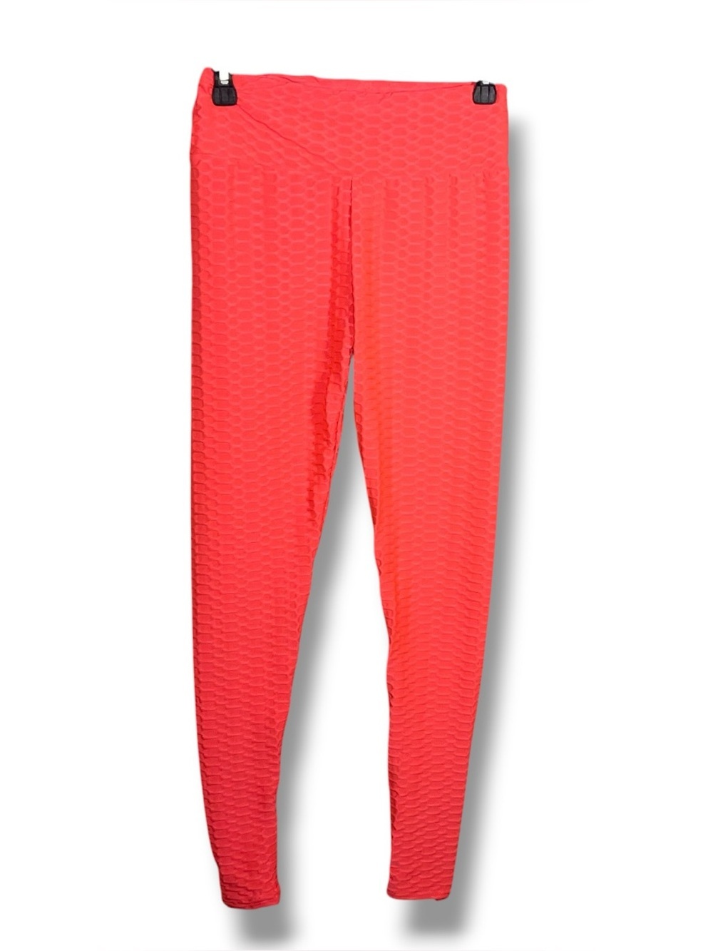 Small Neon Orange Coral Ruched Leggings Fitted Textured Honeycomb Butt Lifting